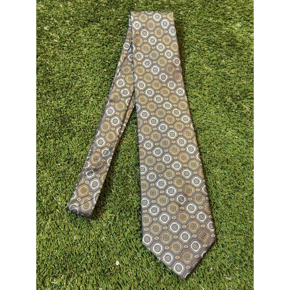 Express Men's Green Brown‎ Beige Yellow Geometric Print Necktie Tie One Size